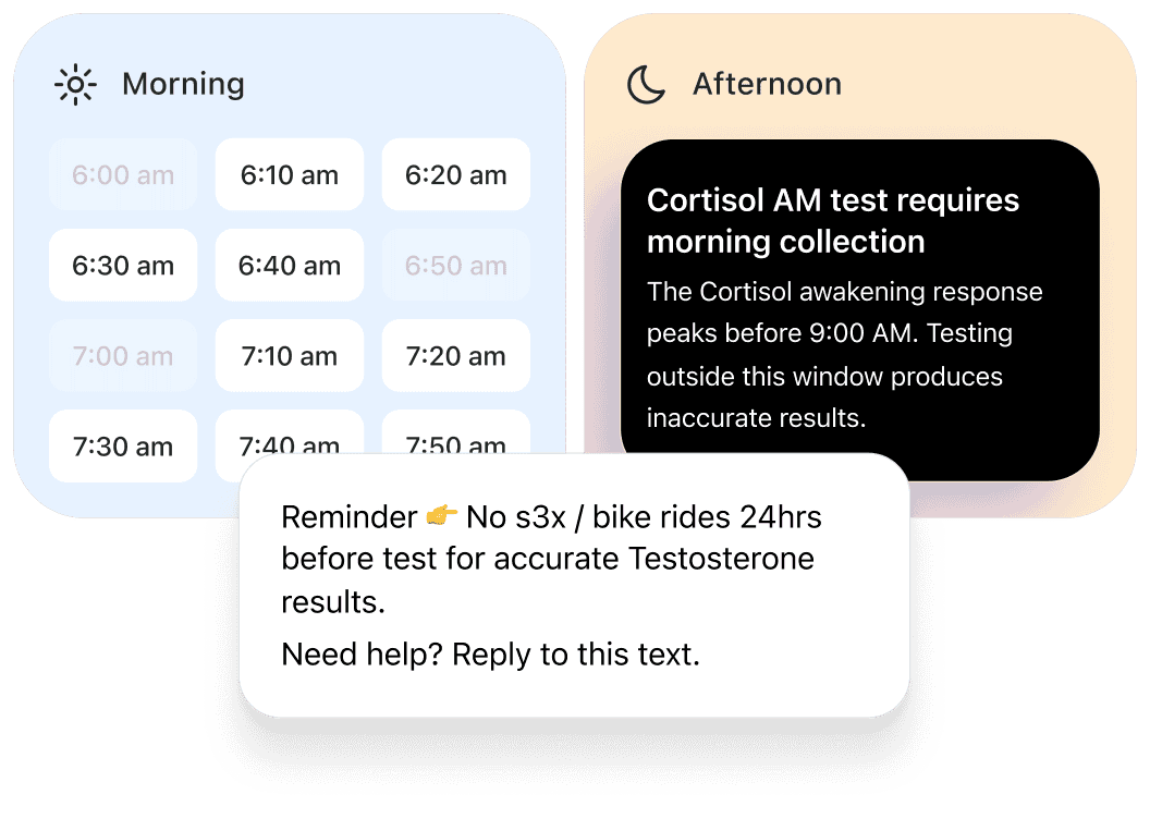 Time-slot picker with a cortisol-AM prep reminder